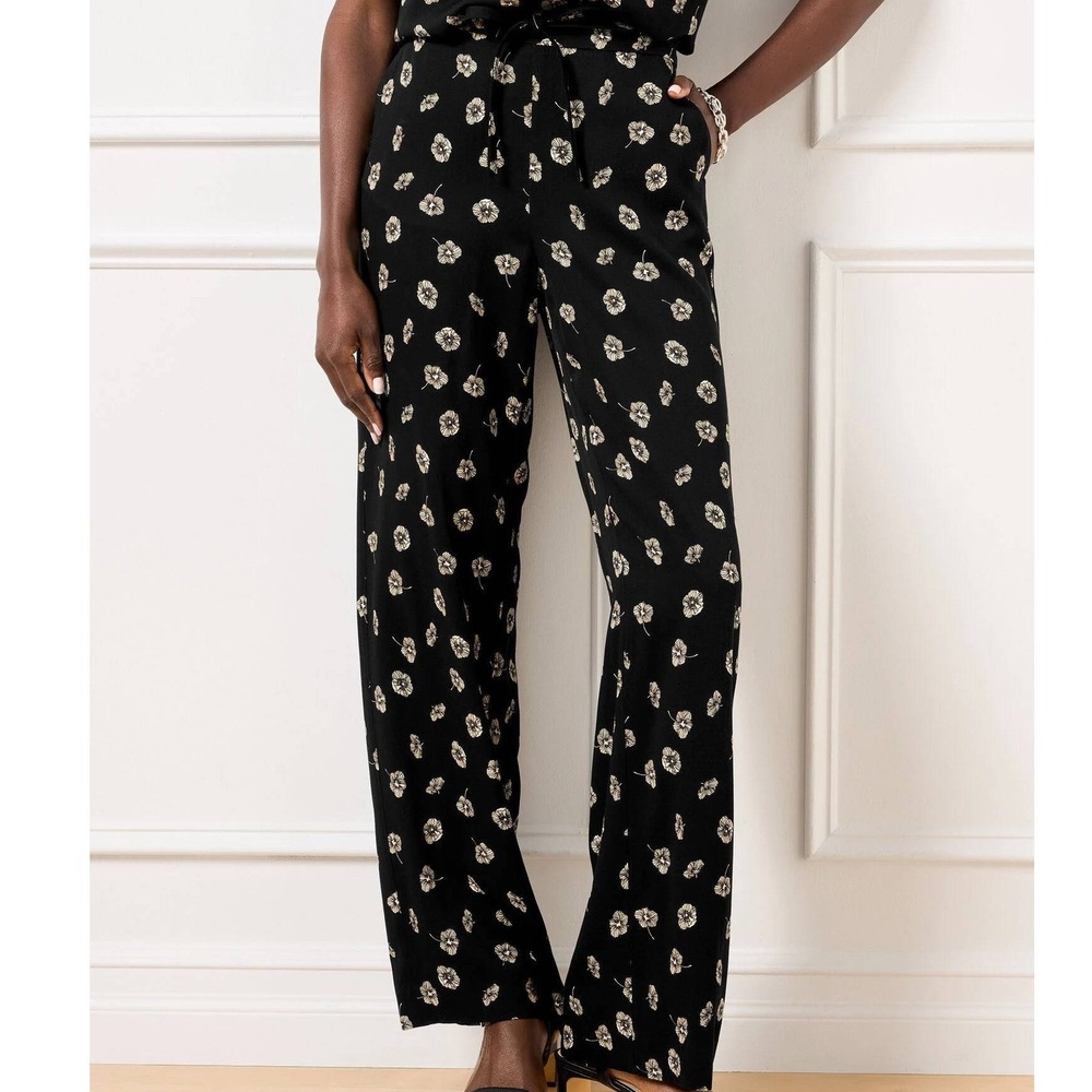 NWT Talbots‎ Wide Leg Floral Pants Dark Cottagecore Boho Flowy Lounge Size XS